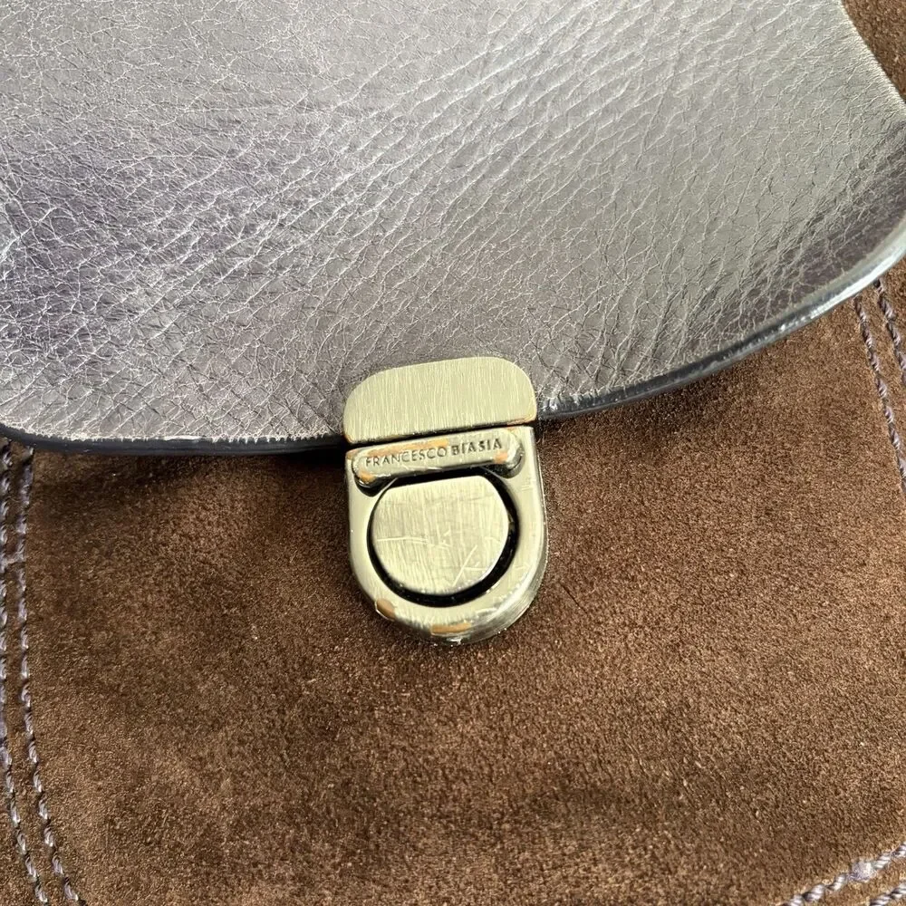 Francesco Biasia Brown/Purple Suede Leather Tote Shoulder Bag Large Y2K Boho